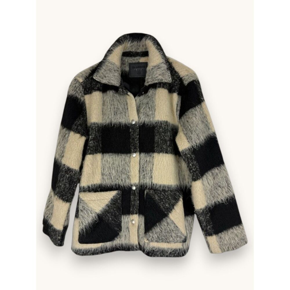 BLANKNYC Plaid Wool Blend Shacket Jacket Women's S Brown Black Cream Fuzzy